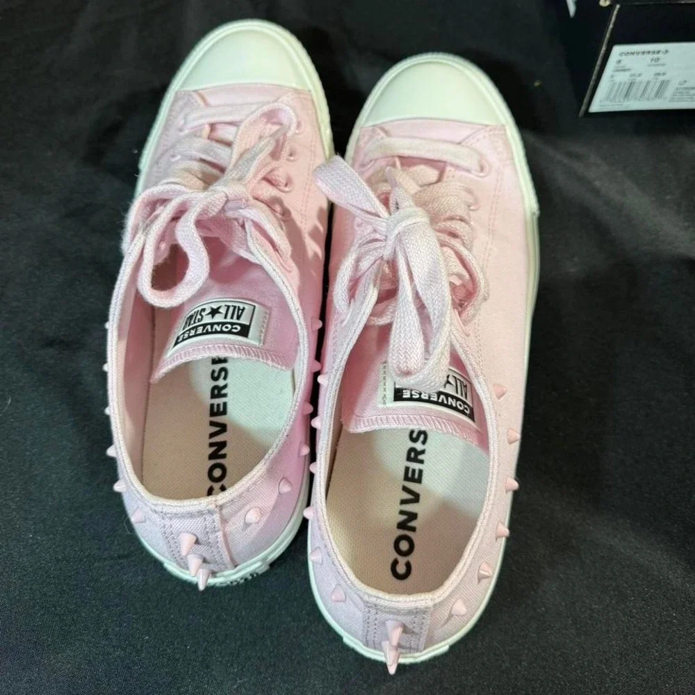 Pink Converse All Star Low Top trainers with pink studs Size 10 Womens NEW - Picture 6 of 8